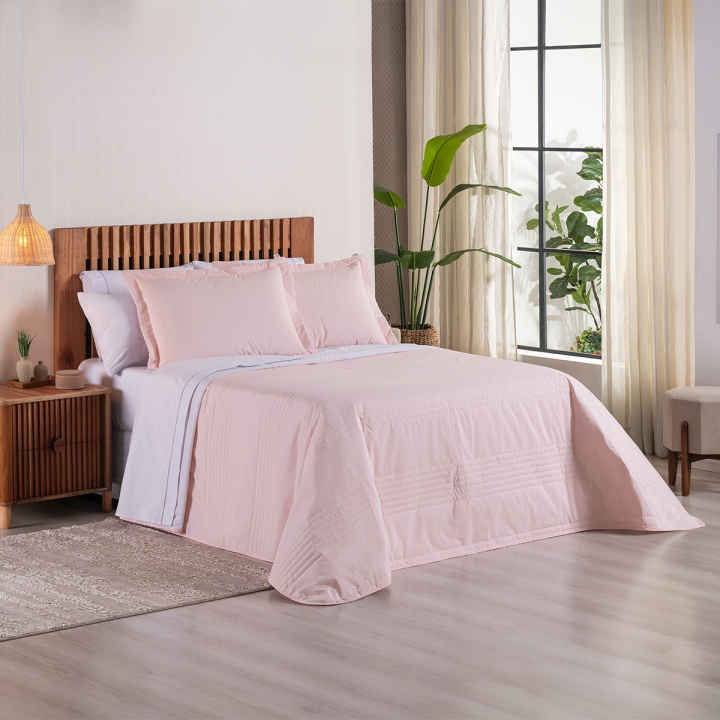Cobre Leito King Dupla Face 200 Fios Toque de Algodão 3 Peças Premier Rosa
