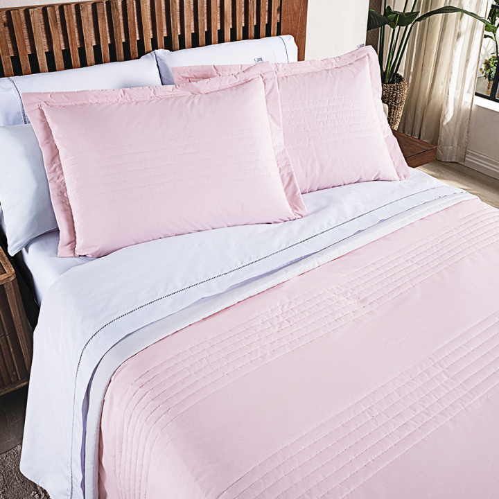 Cobre Leito King Dupla Face 200 Fios Toque de Algodão 3 Peças Premier Rosa