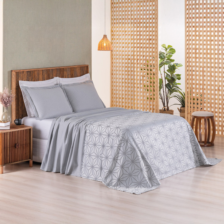Cobre Leito King Dupla Face Jacquard 3 Peças Naturalle Cinza