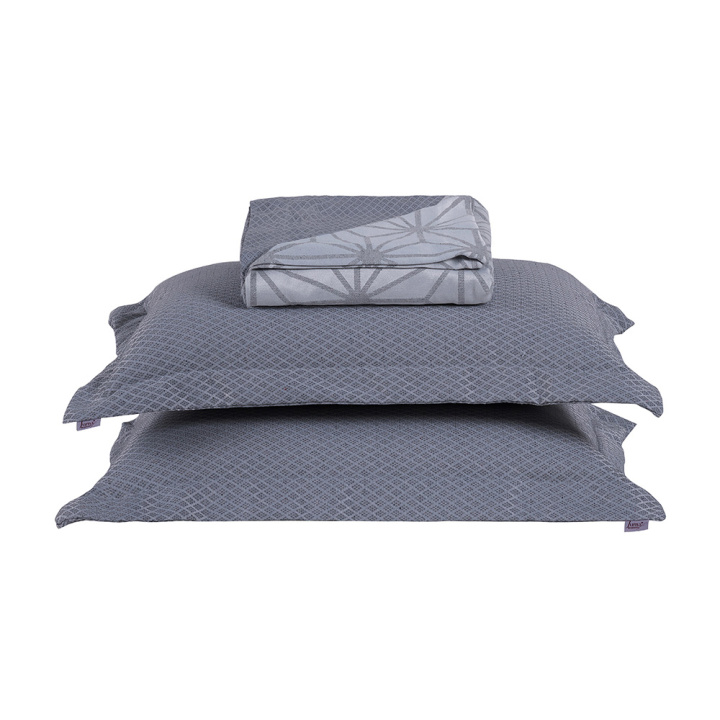 Cobre Leito King Dupla Face Jacquard 3 Peças Naturalle Cinza