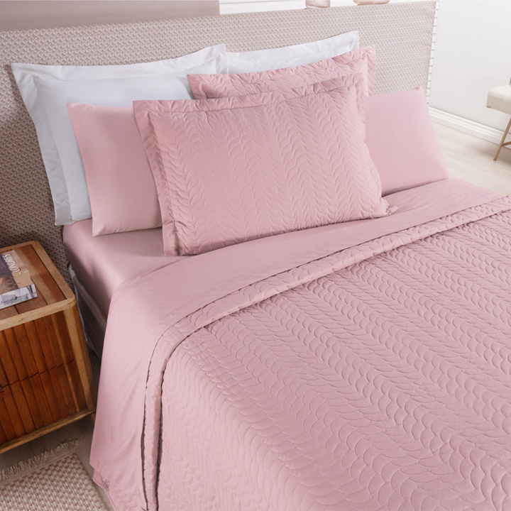 Cobre Leito Queen Dupla Face 200 Fios Hipercal 3 Peças Criarte Rosa