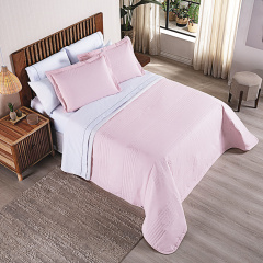 Cobre Leito Queen Dupla Face 200 Fios Toque de Algodão 3 Peças Premier Rosa