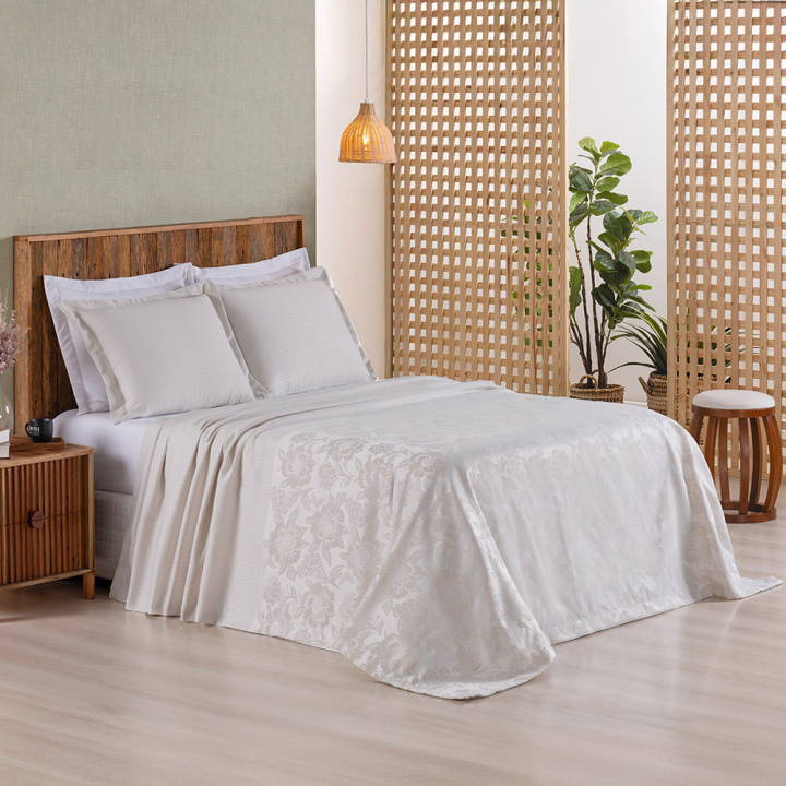 Cobre Leito Queen Dupla Face Jacquard 3 Peças Naturalle Off White
