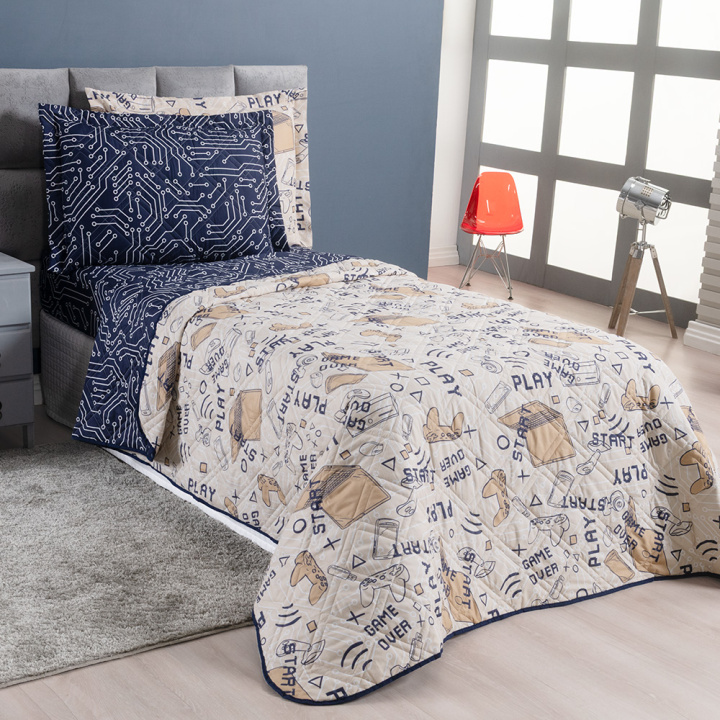 Cobre Leito Solteiro Dupla Face 200 Fios Hipercal 2 Peças Game