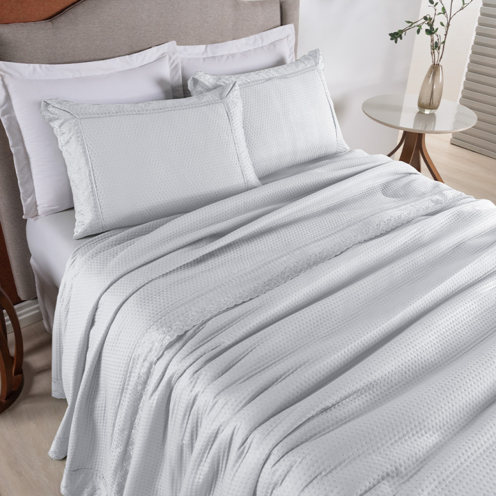 Colcha Bordada Queen 300 Fios Hipercal 3 Peças Home Paris Branco