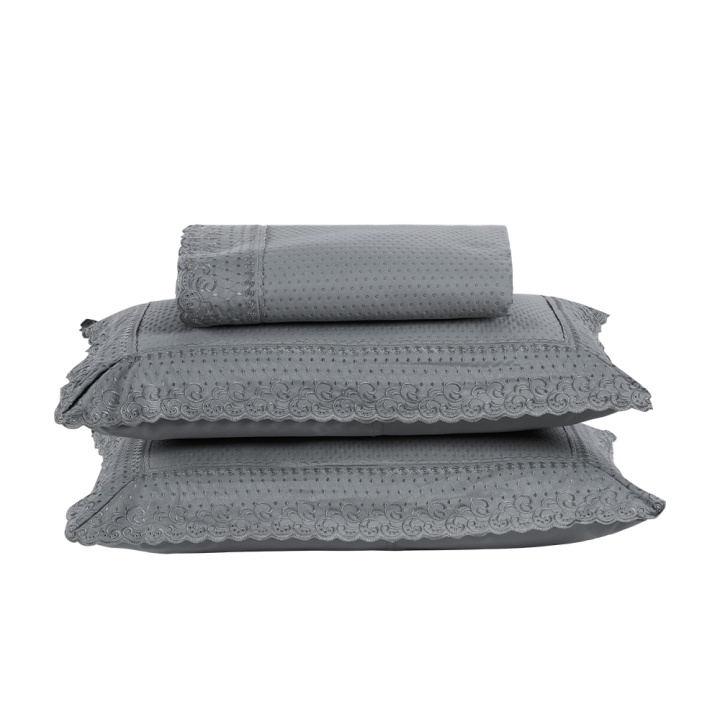 Colcha Bordada Queen 300 Fios Hipercal 3 Peças Home Paris Cinza