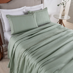 Colcha Bordada Queen 300 Fios Hipercal 3 Peças Home Paris Verde