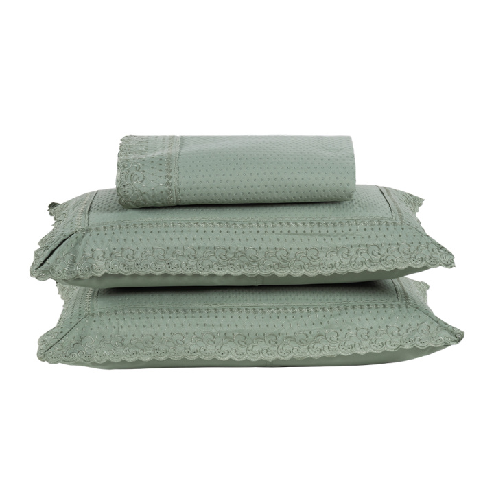 Colcha Bordada Queen 300 Fios Hipercal 3 Peças Home Paris Verde