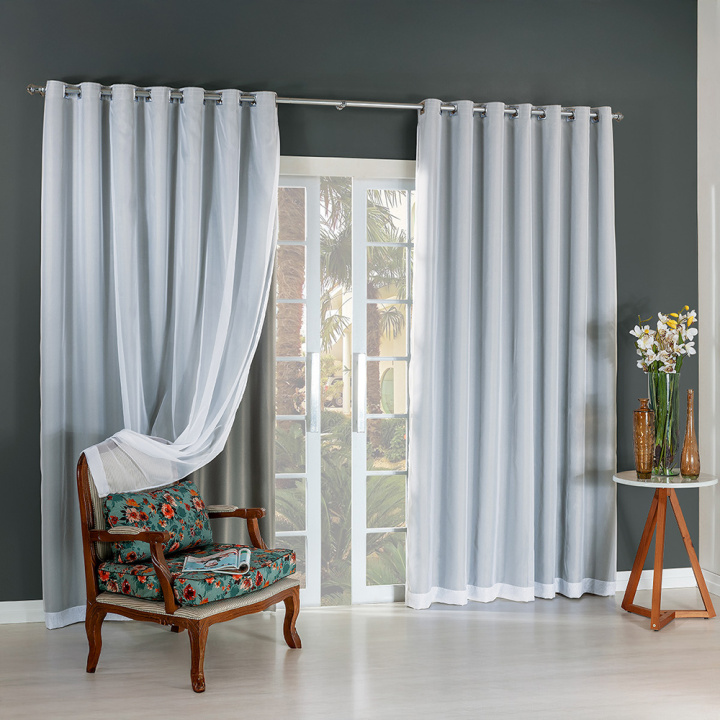 Cortina Blackout Com Voil Varão Simples 2M Argus Cinza