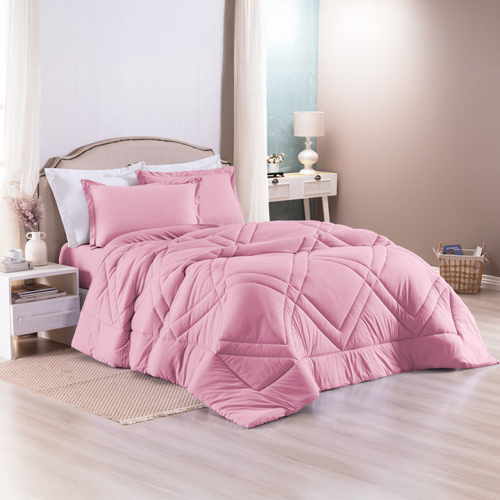 Edredom 1 Peça QUEEN Malha Fio Penteado 30/1 100% Algodão Top Line Basic Rosa