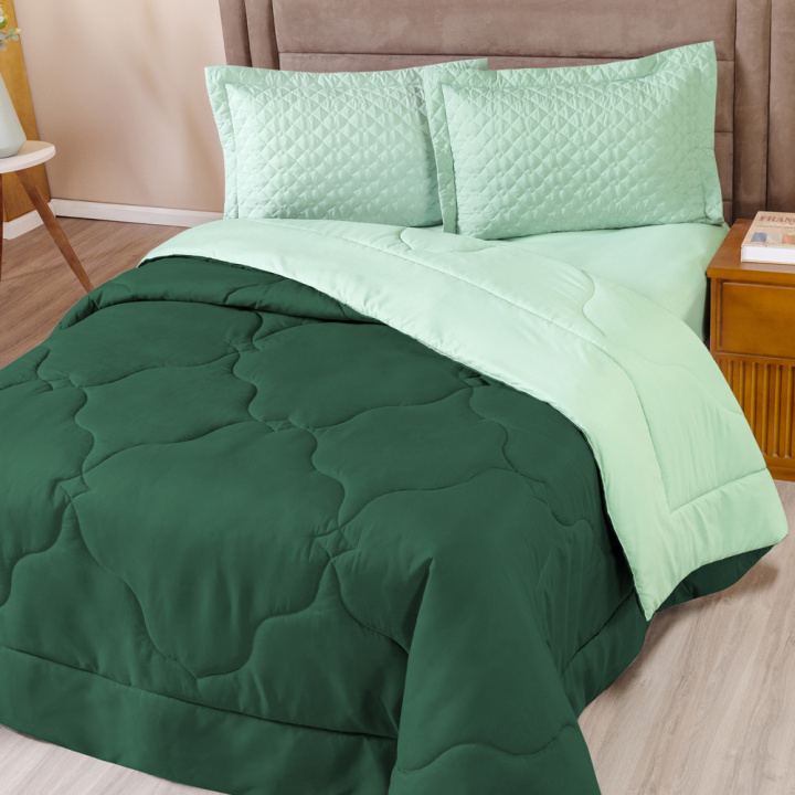 Edredom KING Dupla Face 200 Fios Hipercal Dual Verde/Verde Claro