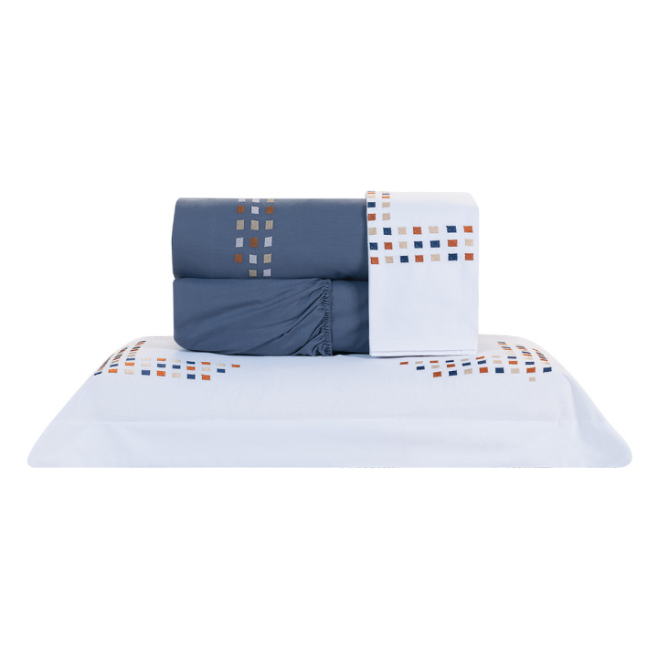 Jogo de Cama Bordado KING (4 Peças) Percal 230 Fios 100% Algodão Estilo Topázio
