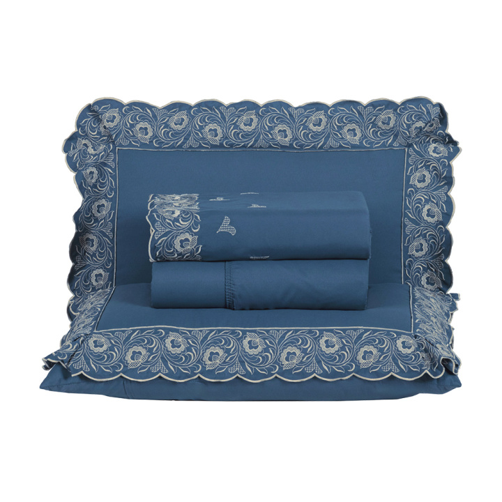 Jogo de Cama Bordado KING 400 Fios Hipercal 4 Peças Elegance Topázio