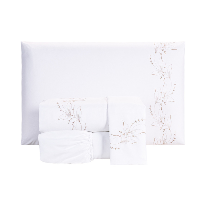 Jogo de Cama Bordado Queen 200 Fios Hipercal 4 Peças Sintonia Avelã