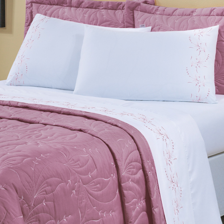 Jogo de Cama Bordado Queen 200 Fios Hipercal 4 Peças Sintonia Rosê Retrô
