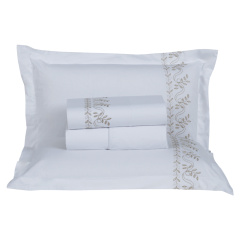 Jogo de Cama Bordado Queen 230 Fios Percal 4 Peças 100% Algodão Garden Branco