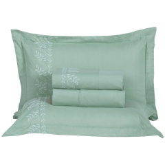 Jogo de Cama Bordado Queen 230 Fios Percal 4 Peças 100% Algodão Garden Verde