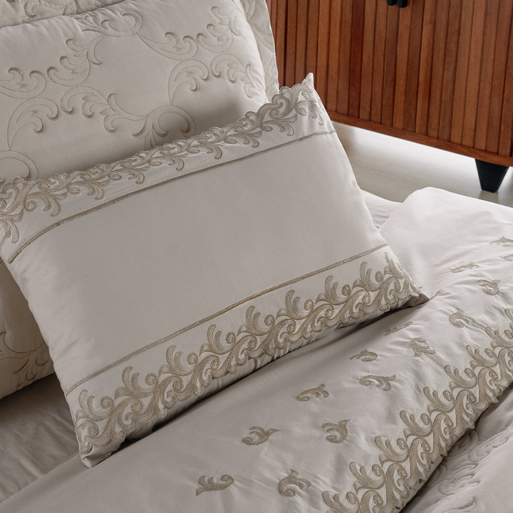 Jogo de Cama Bordado Queen 230 Fios Percal 4 Peças 100% Algodão Select Bege