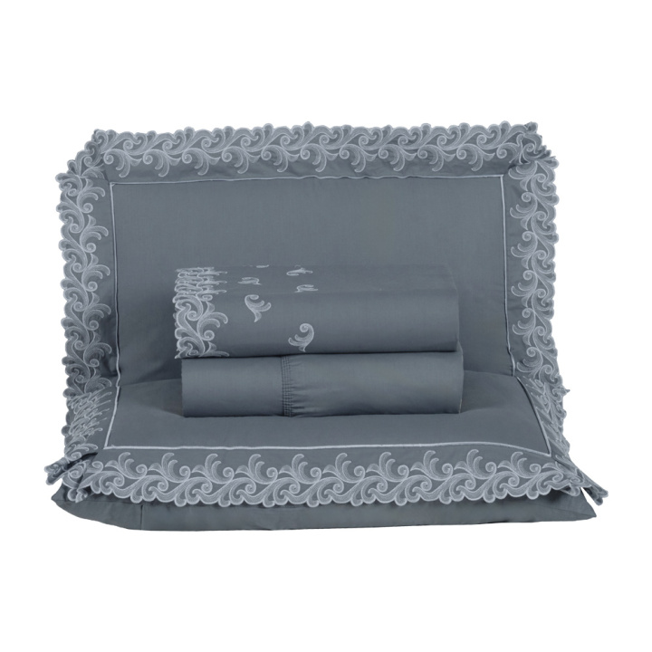 Jogo de Cama Bordado Queen 230 Fios Percal 4 Peças 100% Algodão Select Grafite