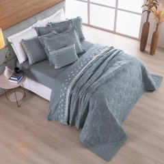 Jogo de Cama Bordado Queen 230 Fios Percal 4 Peças 100% Algodão Select Grafite