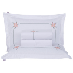 Jogo de Cama Bordado QUEEN (4 Peças) Percal 230 Fios 100% Algodão Bem Me Quer Rosê