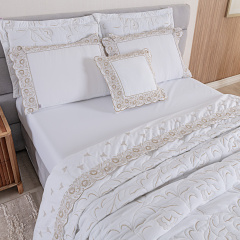 Jogo de Cama Bordado Queen 400 Fios Hipercal 4 Peças Elegance Branco