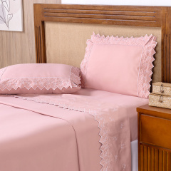 Jogo de Cama Bordado Queen 400 Fios Hipercal 4 Peças Florence - Rose