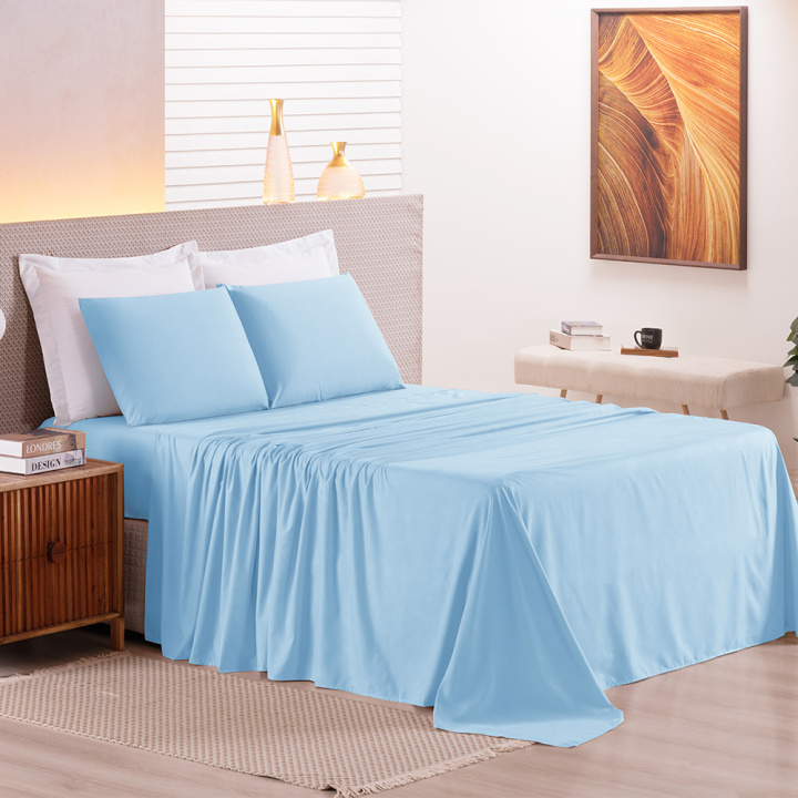 Jogo de Cama Casal 200 Fios Hipercal 3 Peças Criarte Azul Claro