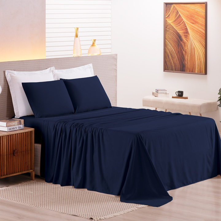 Jogo de Cama Casal 200 Fios Hipercal 3 Peças Criarte Azul Marinho