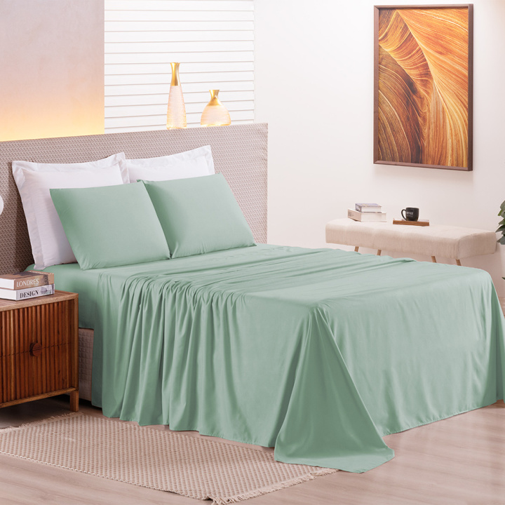 Jogo de Cama Casal 200 Fios Hipercal 3 Peças Criarte Verde Claro