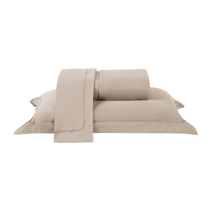 Jogo de Cama KING (Lençol 3 Peças) Malha Fio Penteado 30/1 100% Algodão Top Line Basic Bege Claro