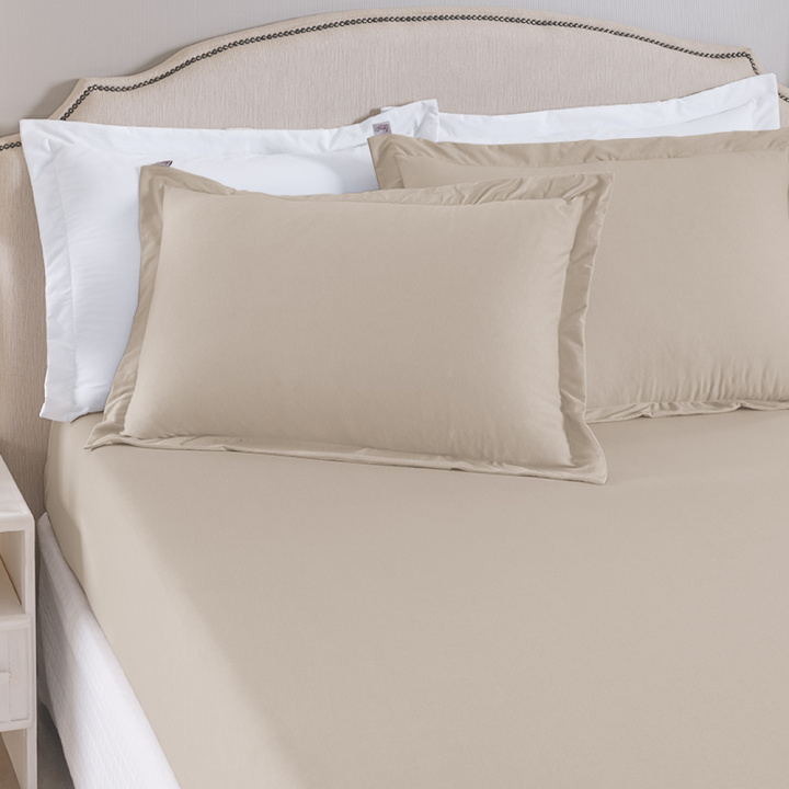 Jogo de Cama KING (Lençol 3 Peças) Malha Fio Penteado 30/1 100% Algodão Top Line Basic Bege Claro