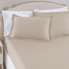 Jogo de Cama KING (Lençol 3 Peças) Malha Fio Penteado 30/1 100% Algodão Top Line Basic Bege Claro