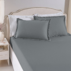 Jogo de Cama KING (Lençol 3 Peças) Malha Fio Penteado 30/1 100% Algodão Top Line Basic Grafite