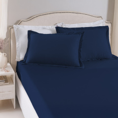 Jogo de Cama KING (Lençol 3 Peças) Malha Fio Penteado 30/1 100% Algodão Top Line Basic Marinho