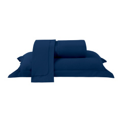 Jogo de Cama KING (Lençol 3 Peças) Malha Fio Penteado 30/1 100% Algodão Top Line Basic Marinho