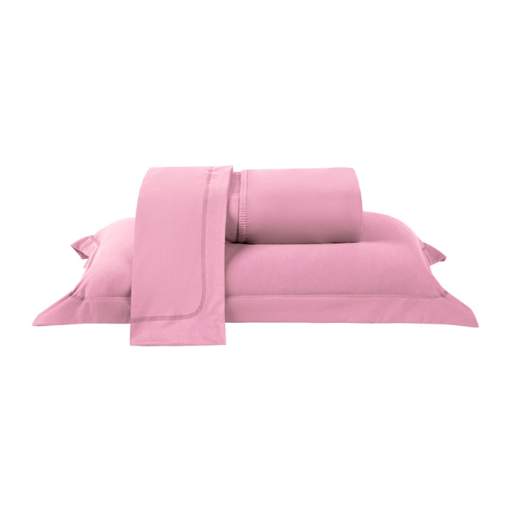 Jogo de Cama KING (Lençol 3 Peças) Malha Fio Penteado 30/1 100% Algodão Top Line Basic Rosa