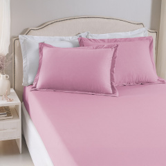 Jogo de Cama KING (Lençol 3 Peças) Malha Fio Penteado 30/1 100% Algodão Top Line Basic Rosa