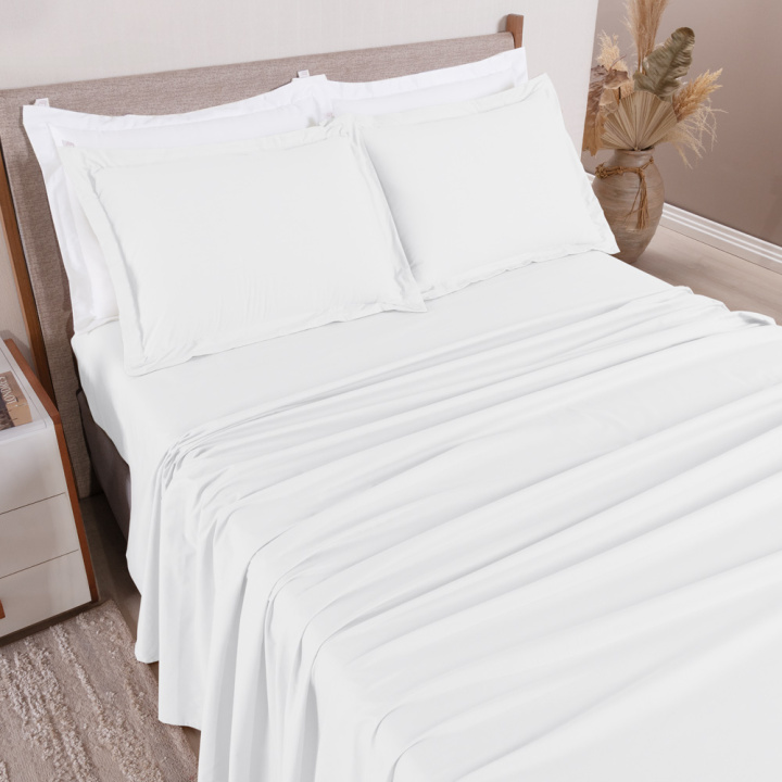 Jogo de Cama KING (Lençol 4 peças) Percal 230 Fios 100% Algodão Casual Branco