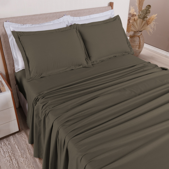 Jogo de Cama KING (Lençol 4 peças) Percal 230 Fios 100% Algodão Casual Marrom
