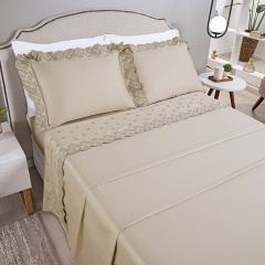 Jogo de Cama KING (Lençol 4 peças) Percal 400 Fios Algodão  Andorra  Bege