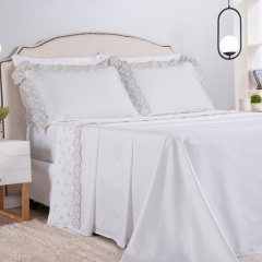 Jogo de Cama KING (Lençol 4 peças) Percal 400 Fios Algodão  Andorra  Branco/Caqui