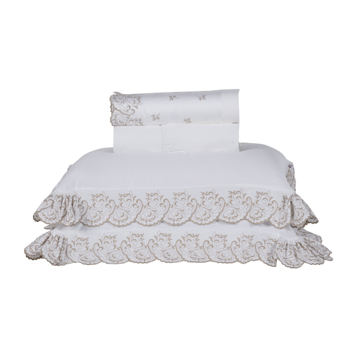 Jogo de Cama KING (Lençol 4 peças) Percal 400 Fios Algodão  Andorra  Branco/Caqui