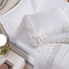 Jogo de Cama KING (Lençol 4 peças) Percal 400 Fios Algodão  Andorra  Branco/Caqui