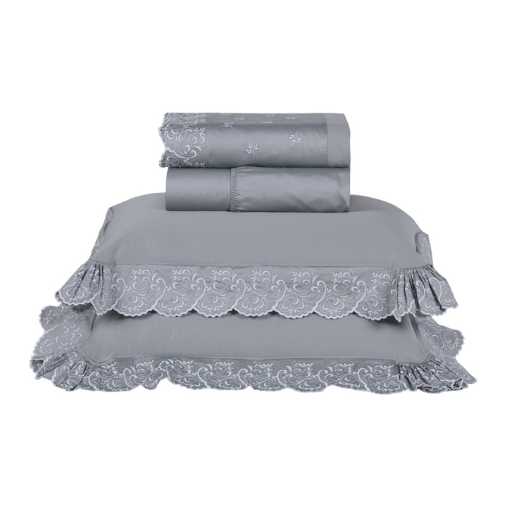 Jogo de Cama KING (Lençol 4 peças) Percal 400 Fios Algodão  Andorra  Cinza