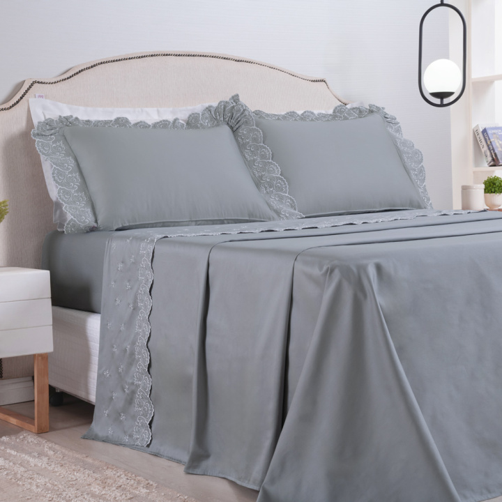 Jogo de Cama KING (Lençol 4 peças) Percal 400 Fios Algodão  Andorra  Cinza