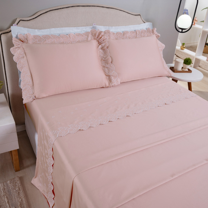 Jogo de Cama KING (Lençol 4 peças) Percal 400 Fios Algodão  Andorra  Rosê