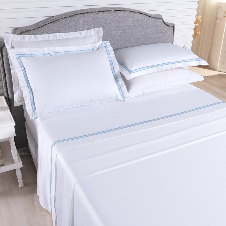 Jogo de Cama KING (Lençol 4 peças) Percal 400 Fios Cordelli Branco/Azul