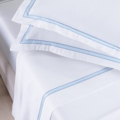 Jogo de Cama KING (Lençol 4 peças) Percal 400 Fios Cordelli Branco/Azul