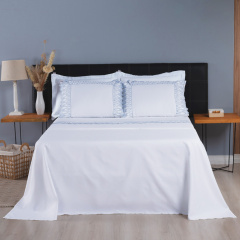 Jogo de Cama KING (Lençol 4 peças) Percal 400 Fios Royale Branco/Azul